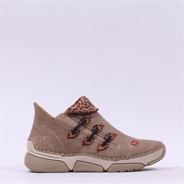 Rieker Folded Cuff Ankle Boot - Beige Leopard Combi